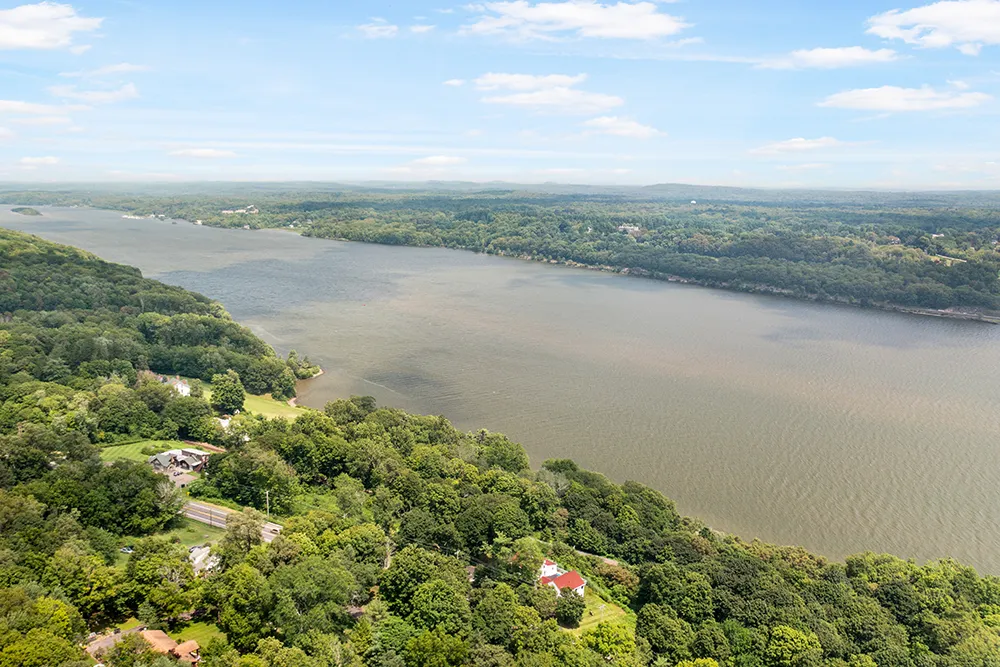 An aerial view of the Hudson River.